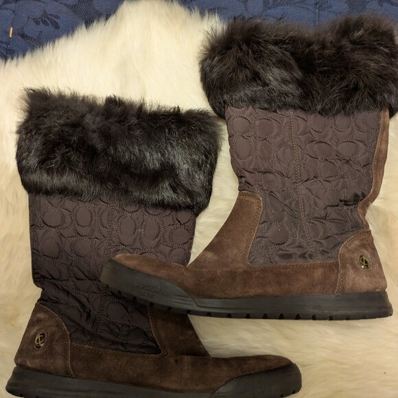 Brown Coach Suede Quilted Talon Boot - Picture 1 of 9